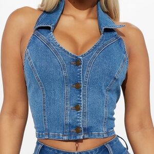 Stylish Blue Denim Halter Top